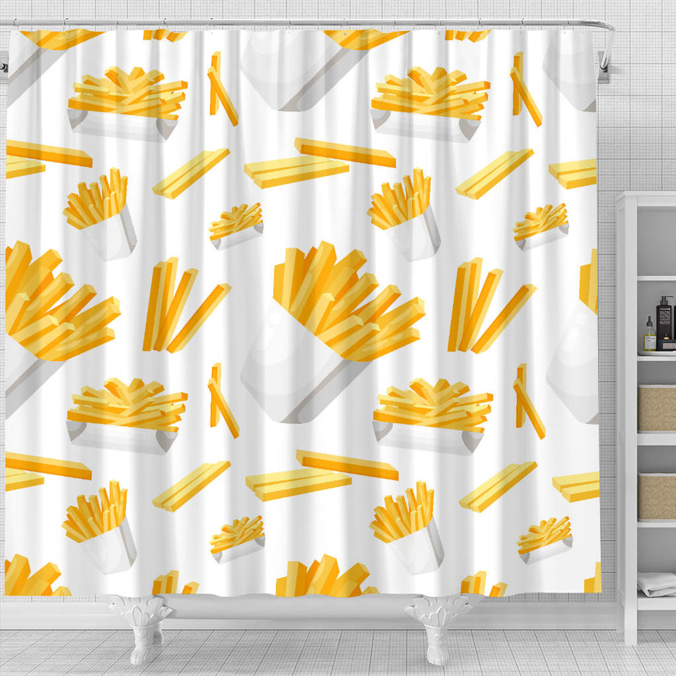French Fries White Paper Box Pattern Shower Curtain Fulfilled In US