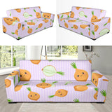 Cute Onions Smiling Faces Purple Background Sofa Slipcover