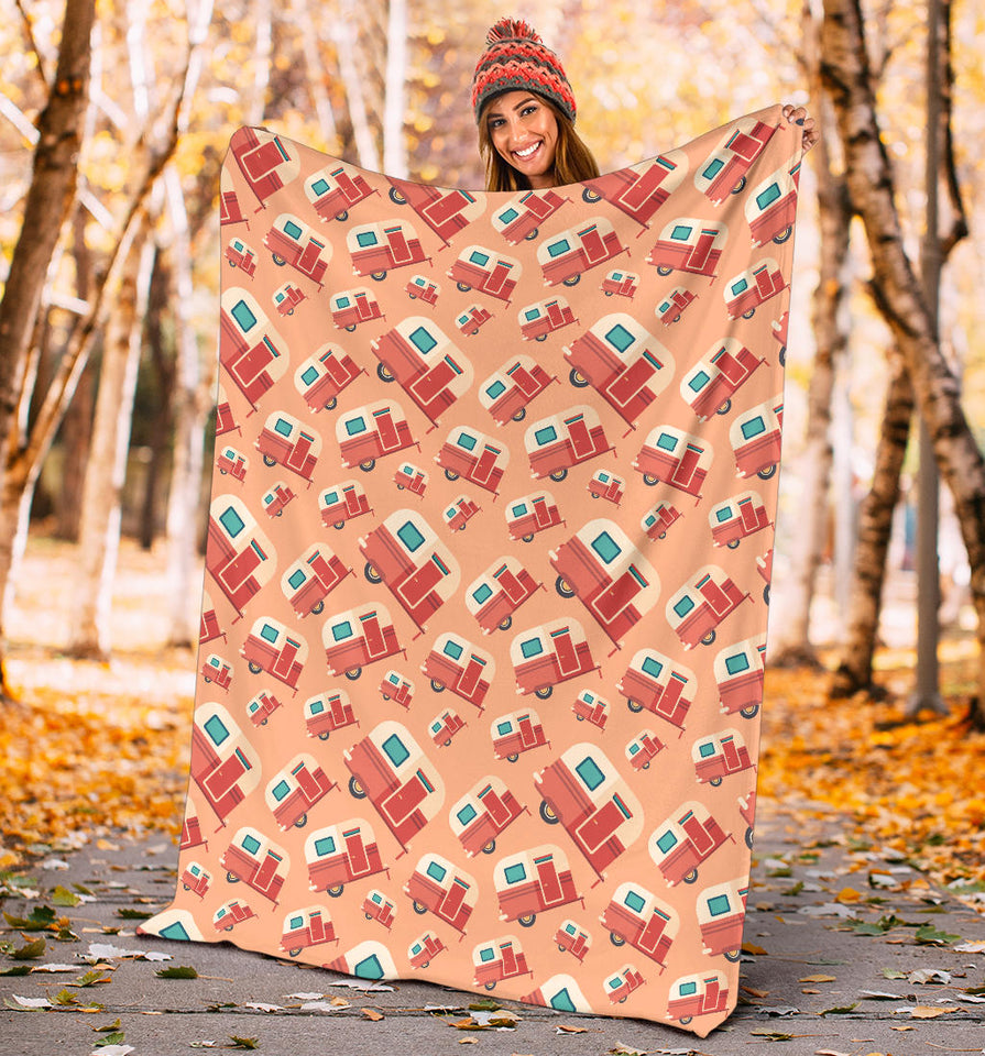 Camper Van Pattern Print Design 03 Premium Blanket