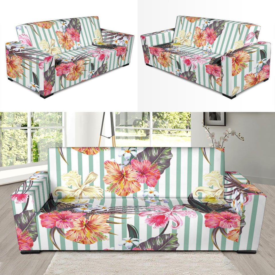 Colorful Orchid Flower Pattern Sofa Slipcover