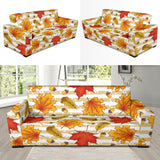 Maple Leaf Oak Leaf Acorns Beige Striped Background Sofa Slipcover