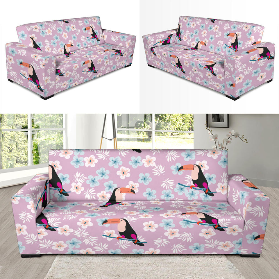 Beautiful Toucan Flower Leaves Sofa Slipcover