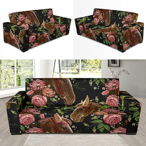 Horse Head Wild Roses Pattern Sofa Slipcover
