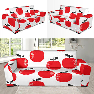 Red Apples White Background Sofa Slipcover