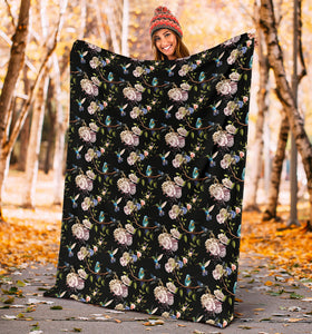 Hummingbird Pattern Print Design 03 Premium Blanket