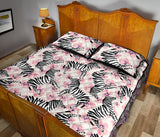 Zebra pink flower background Quilt Bed Set