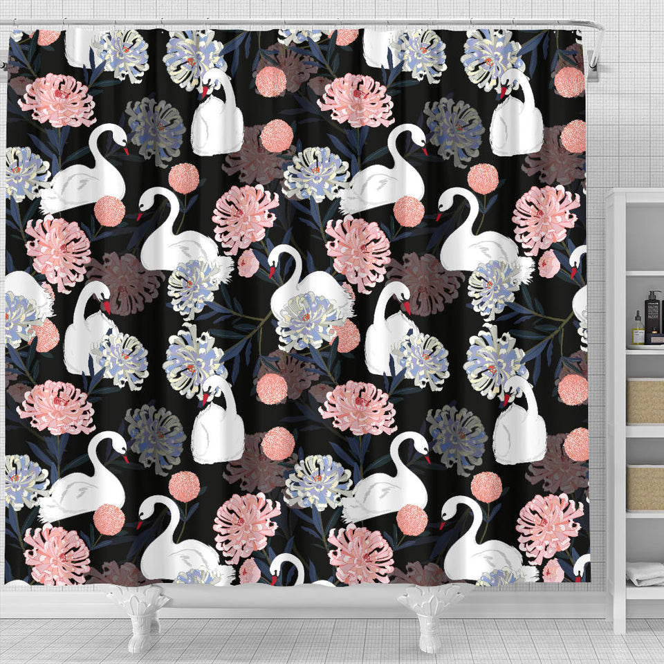 White Swan Blooming Flower Pattern Shower Curtain Fulfilled In US