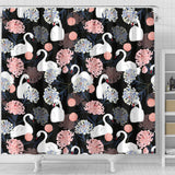White Swan Blooming Flower Pattern Shower Curtain Fulfilled In US