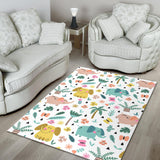 Cute Elephants Palm Tree Flower Butterfly Pattern Area Rug