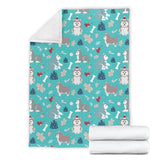 Christmas Cute Siberian Husky Puppie Pattern Premium Blanket