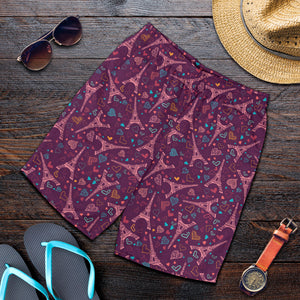 Eiffel Tower Heart Pattern Print Design 04 Men Shorts