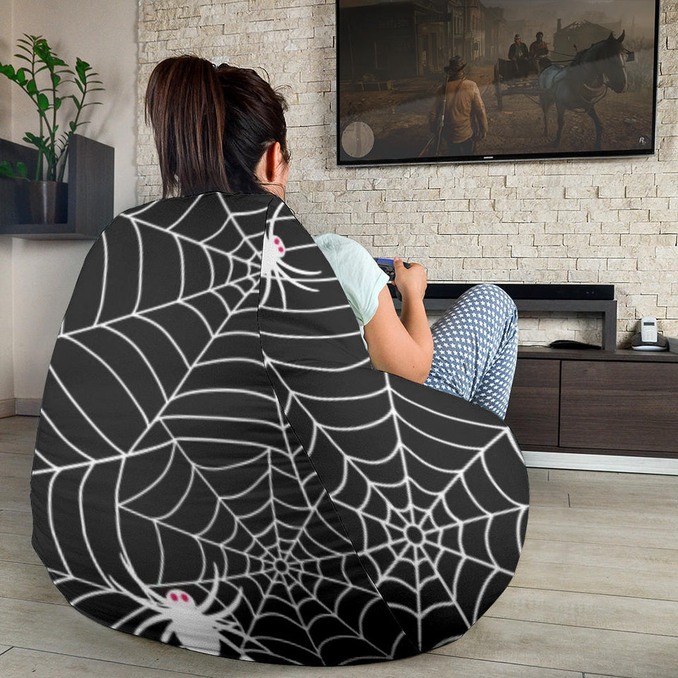 Spider Web Design Pattern Black Background White Cobweb Bean Bag Cover