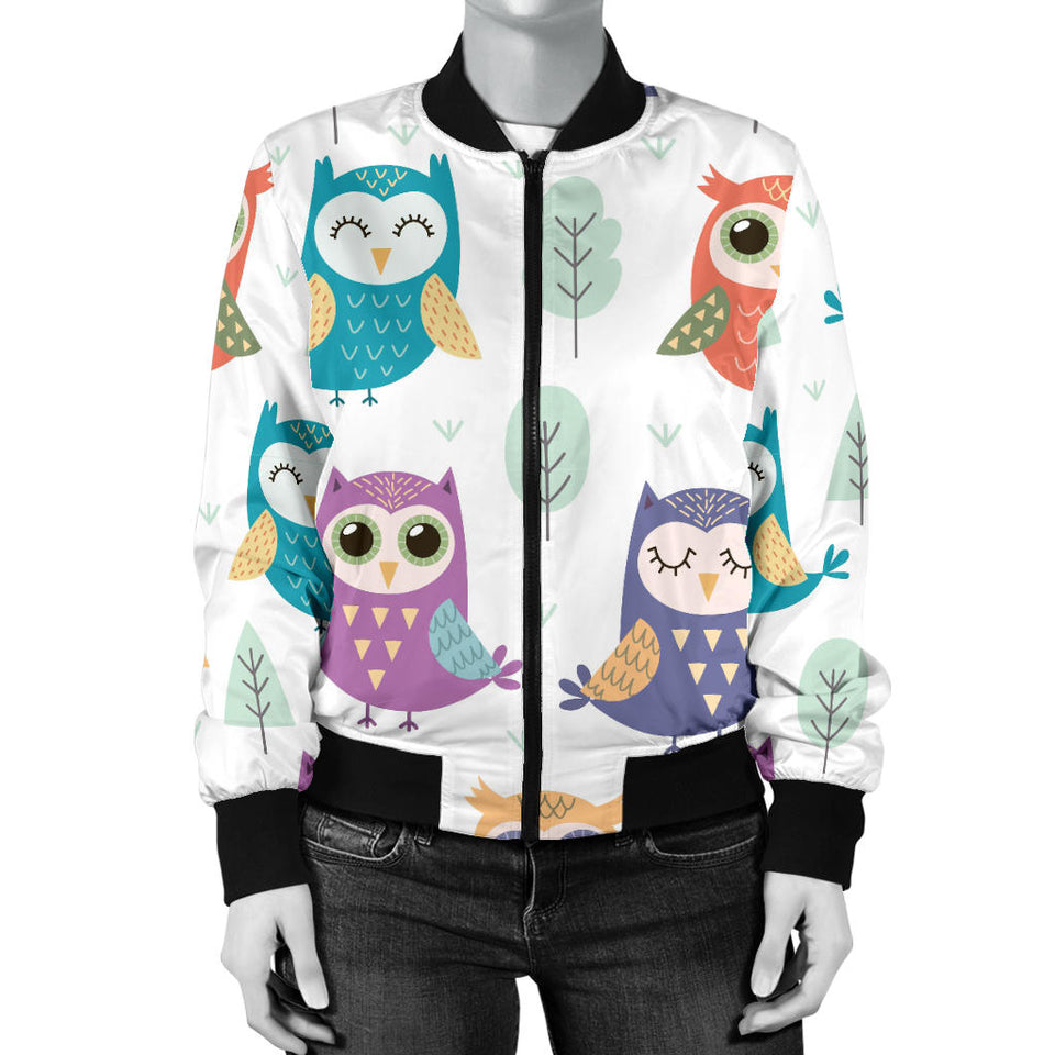 Cute Owl Pattern Women'S Bomber Jacket