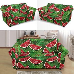 Watermelons Tropical Palm Leaves Pattern Background Loveseat Couch Slipcover