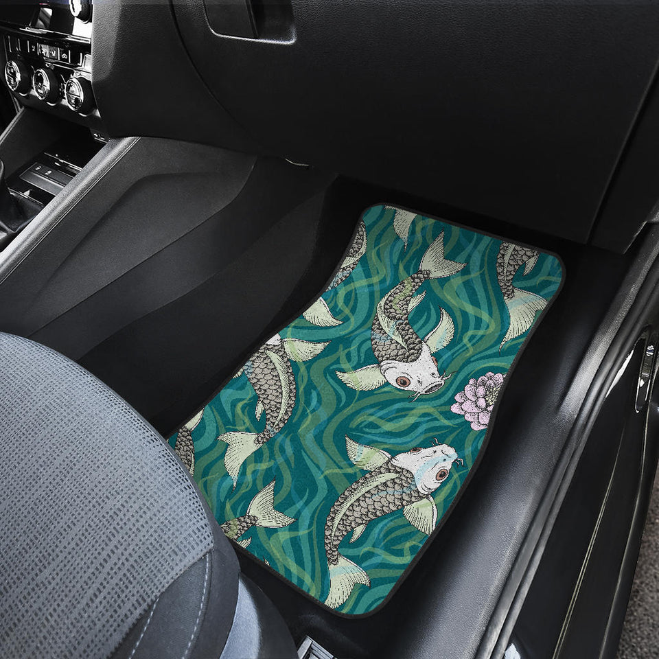 Koi Fish Carp Fish Lotus Pattern Front And Back Car Mats
