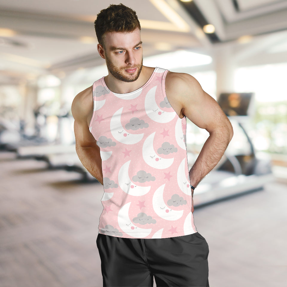 Cute moon cloud star pattern pink dot background Men Tank Top
