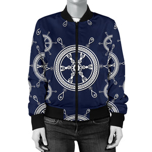 Nautical Steering Wheel Design Pattern Women'S Bomber Jacket