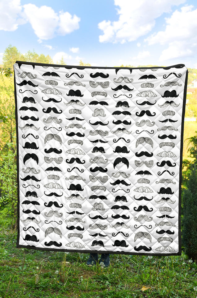 Mustache Beard Pattern Print Design 04 Premium Quilt