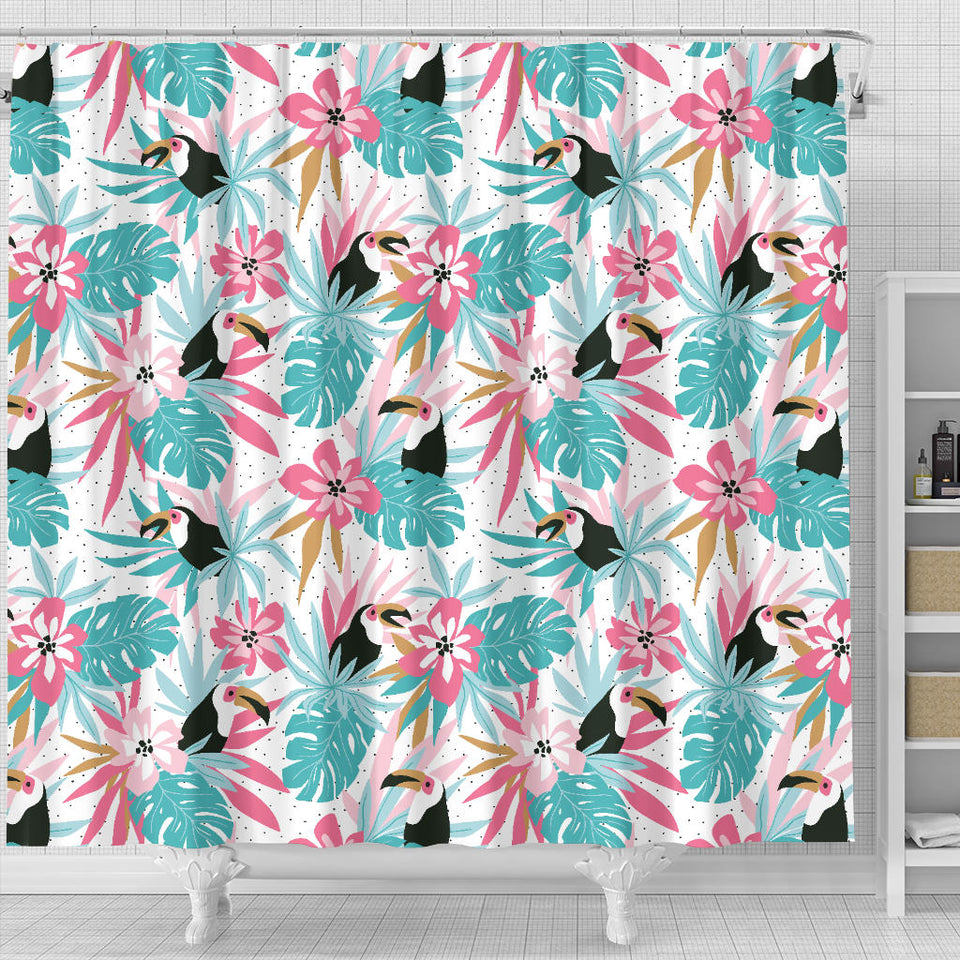 Toucan Tropical Flower Leave Pattern Shower Curtain Fulfilled In US