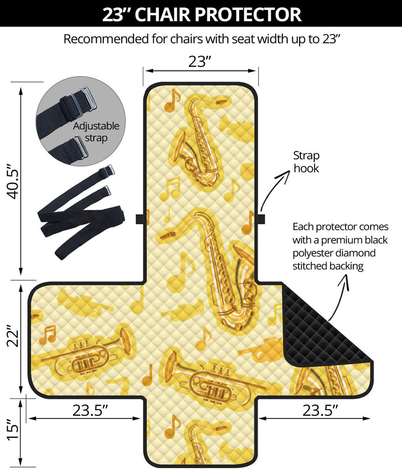 Saxophone cornet pattern yellow background Chair Cover Protector