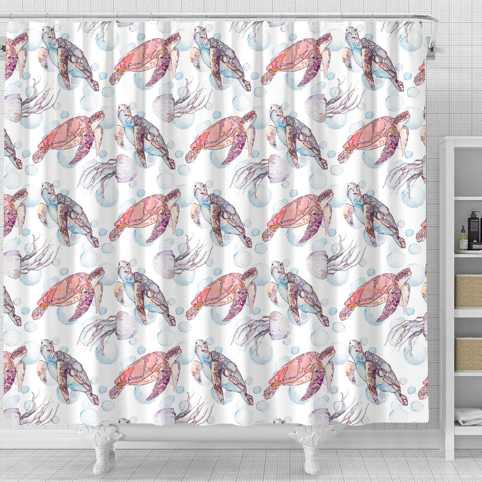 Watercolor Sea Turtle Jellyfish Pattern Shower Curtain Fulfilled In US