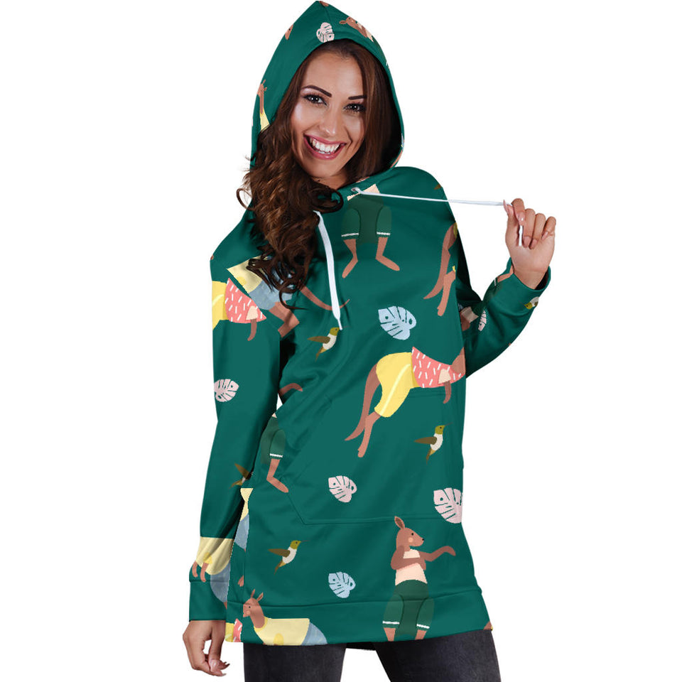 Kangaroo Leaves Pattern Women'S Hoodie Dress