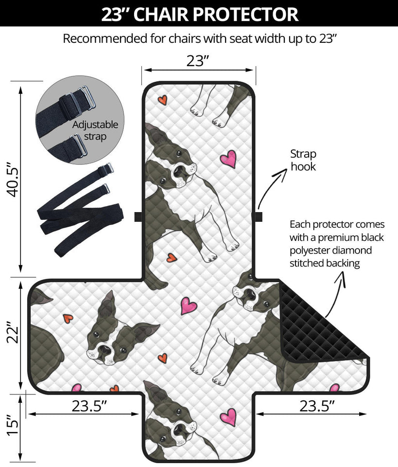 Boston terrier dog hearts vector pattern Chair Cover Protector