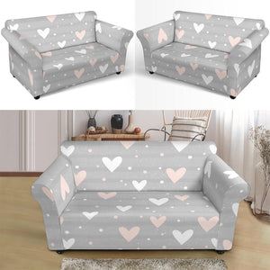 Heart Pattern Gray Background Loveseat Couch Slipcover