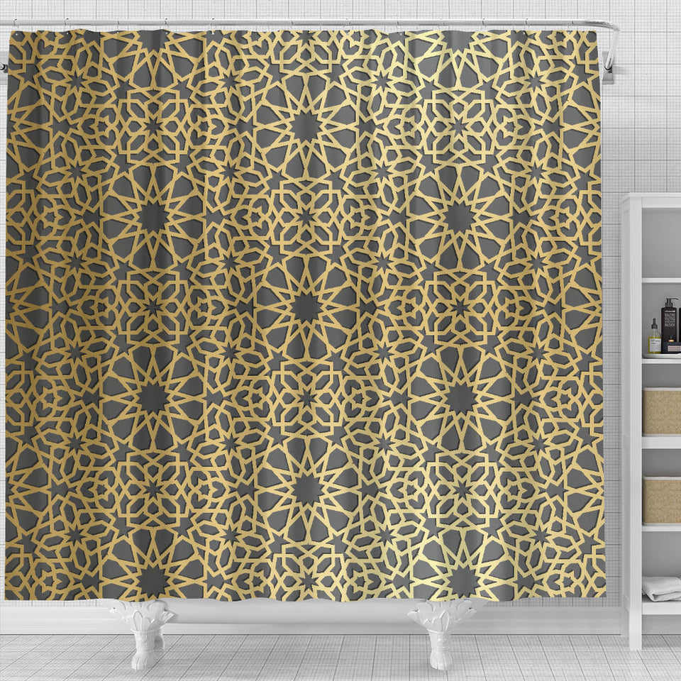 Arabic Star Gold Pattern Shower Curtain Fulfilled In US
