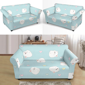 White Cute Hamsters Heart Pattern Loveseat Couch Slipcover