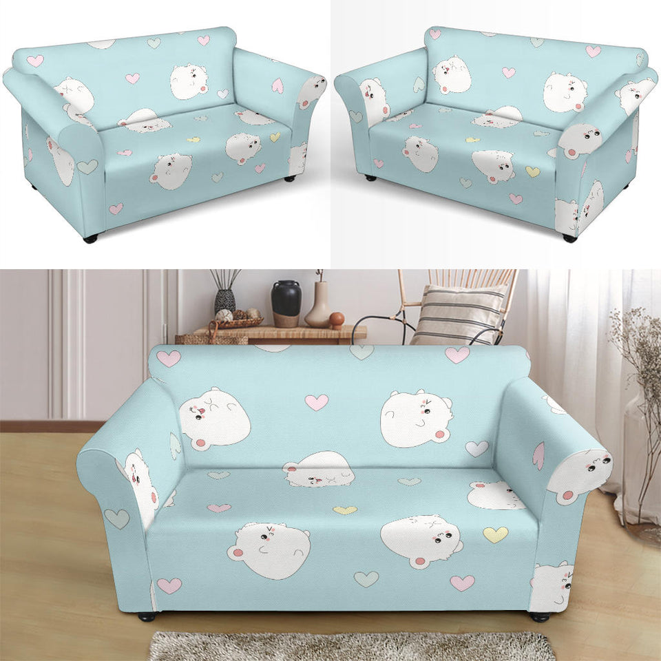 White Cute Hamsters Heart Pattern Loveseat Couch Slipcover