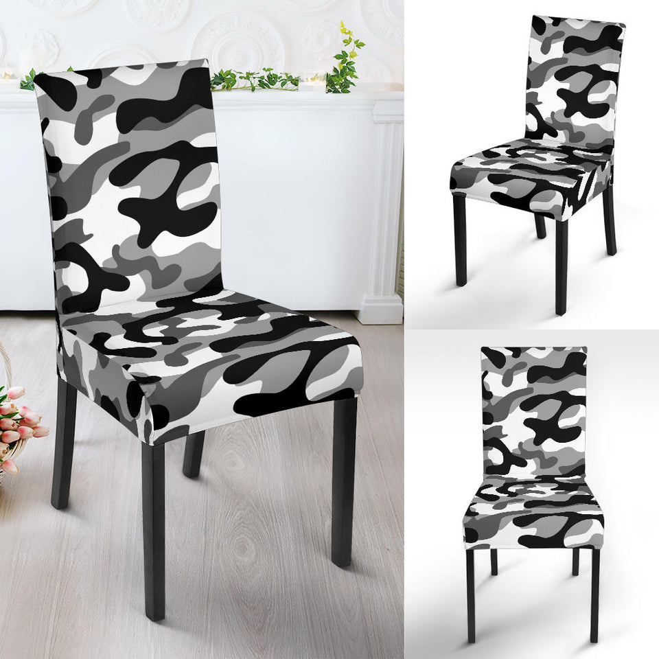 Black White Camo Camouflage Pattern Dining Chair Slipcover