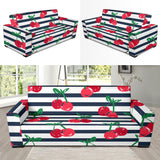 Hand Drawn Cherry Pattern Striped Background Sofa Slipcover