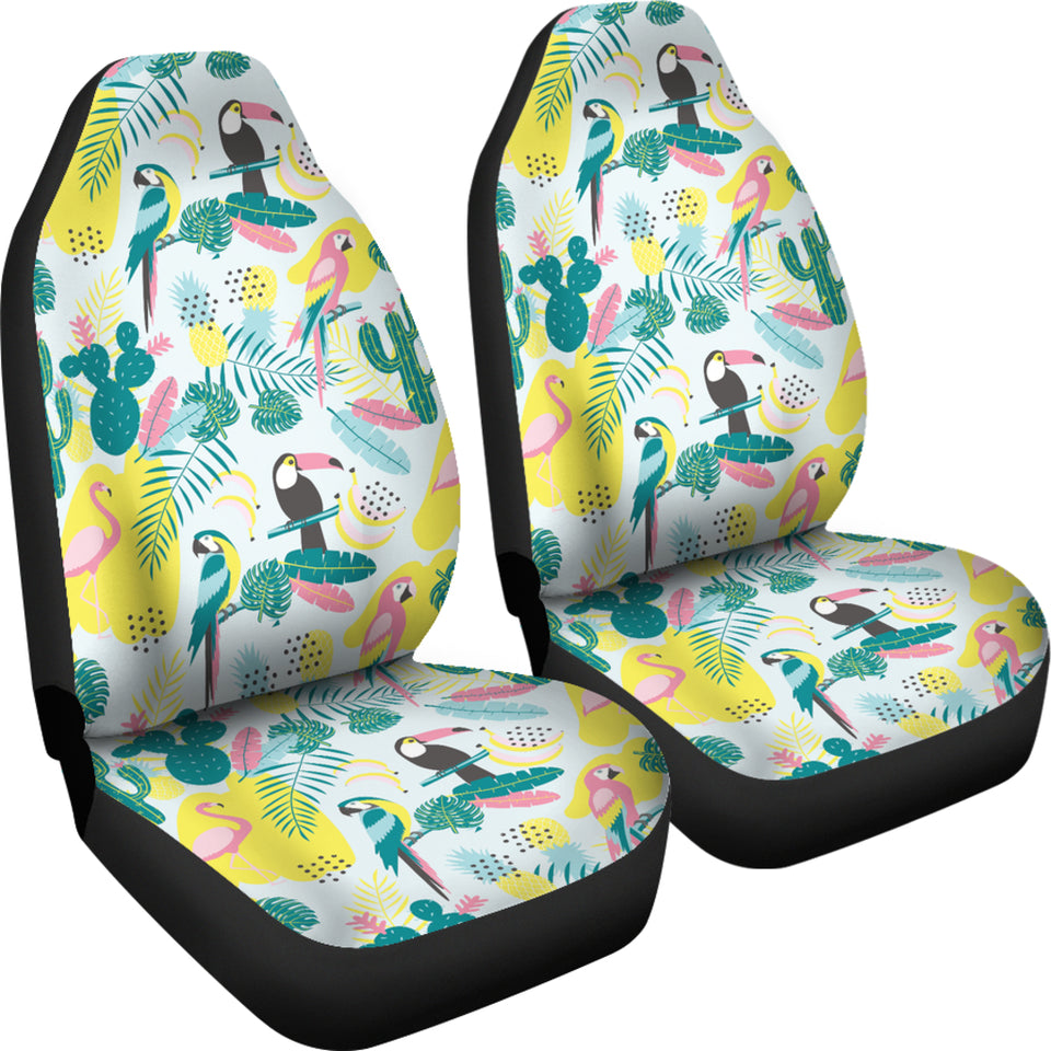 Cute Parrot Toucan Flamingo Cactus Exotic Leaves Pattern  Universal Fit Car Seat Covers