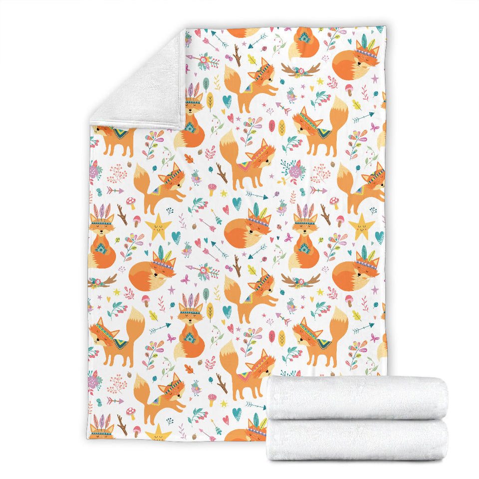 Cute Tribal Fox Pattern Premium Blanket