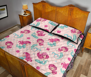 Cute little mermaid pattern Quilt Bed Set