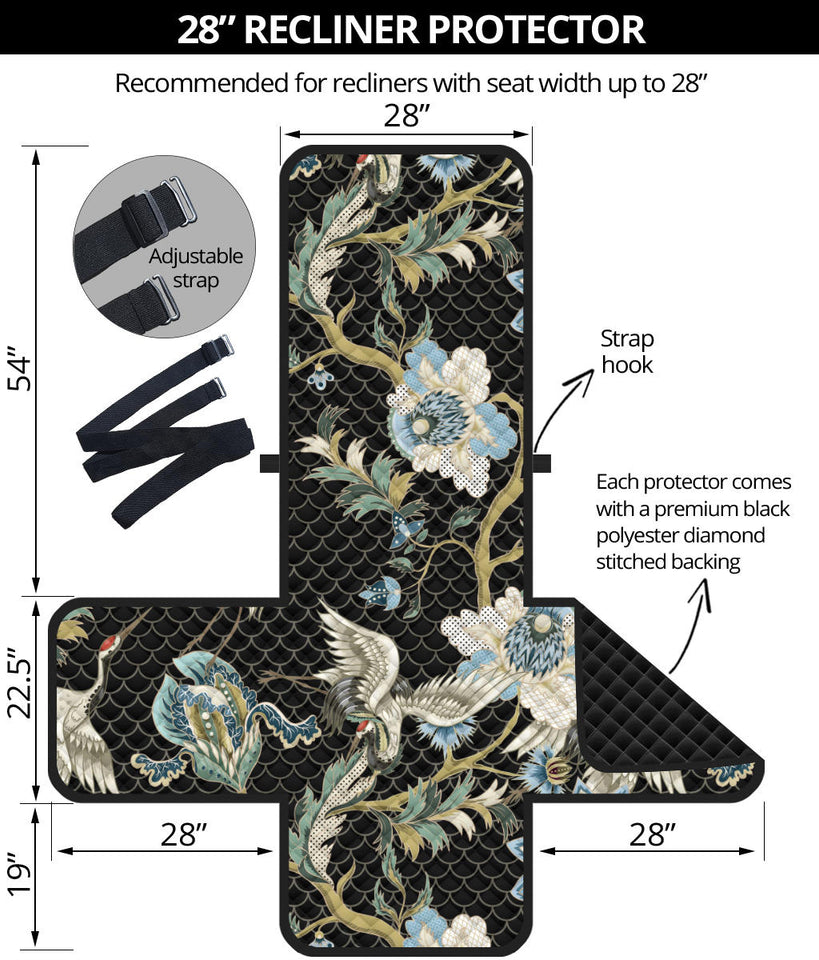 Japanese crane ornament elements Recliner Cover Protector