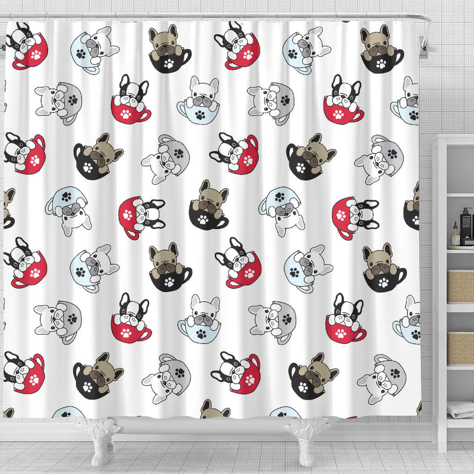 French Bulldog Cup Paw Pattern Shower Curtain Fulfilled In US