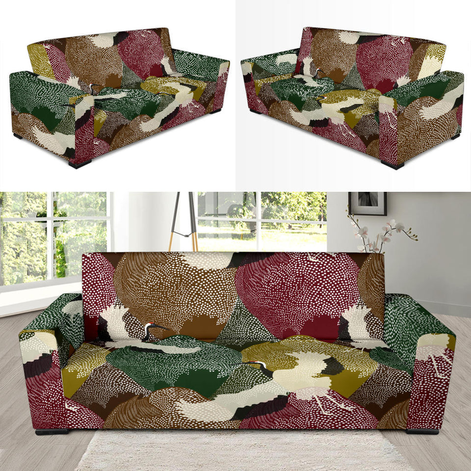 Japanese Cranes Flying Forest Dot Pattern Sofa Slipcover