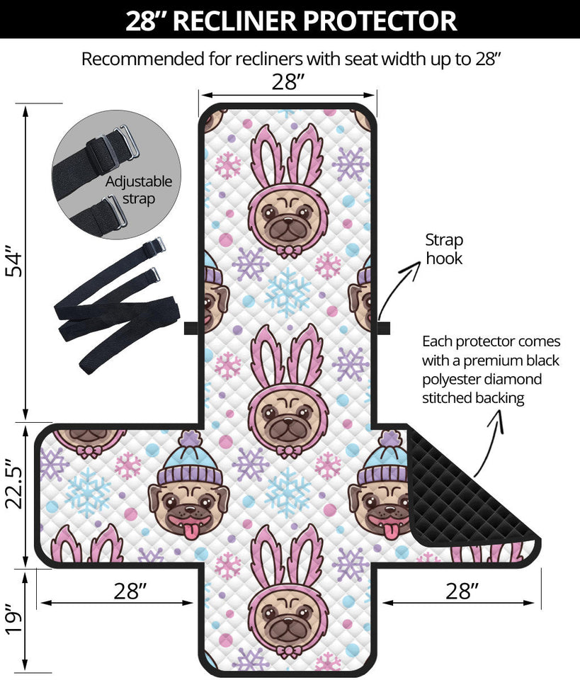 Cute pug hat rabbit costume pattern Recliner Cover Protector