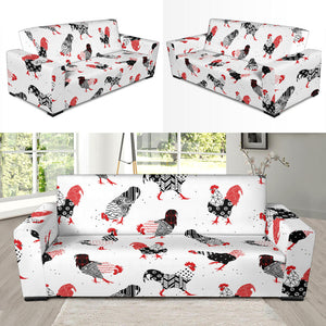 Cool Rooster Chicken Cock Floral Ornament Background Sofa Slipcover