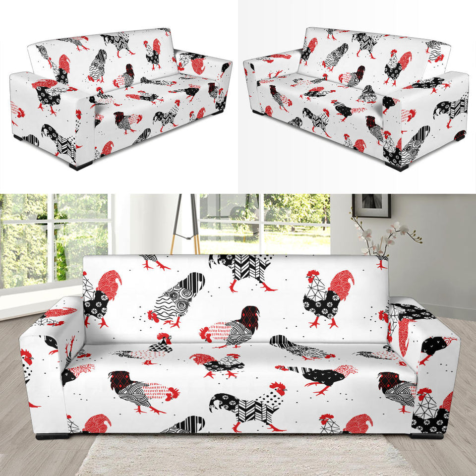 Cool Rooster Chicken Cock Floral Ornament Background Sofa Slipcover