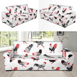 Cool Rooster Chicken Cock Floral Ornament Background Sofa Slipcover