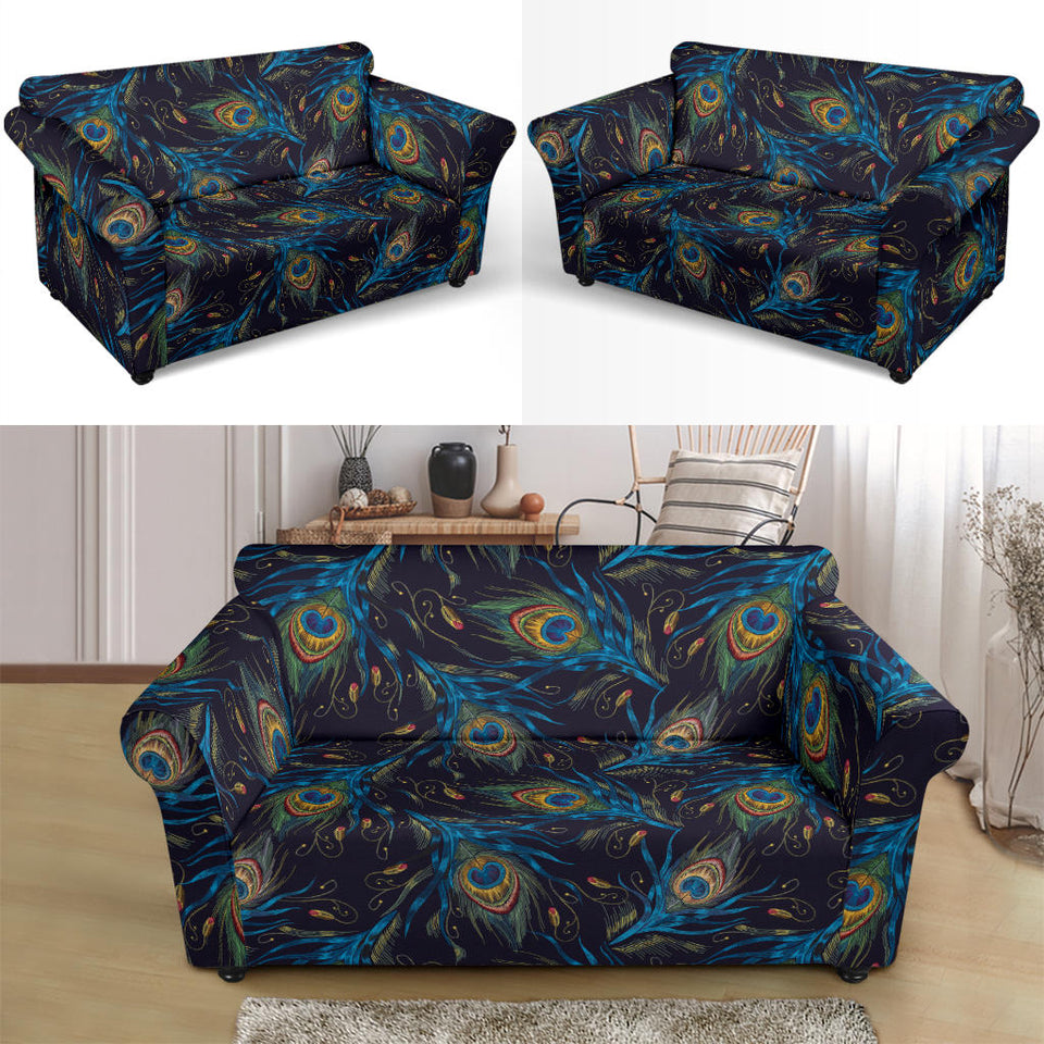 Beautiful Peacock Feather Pattern Loveseat Couch Slipcover