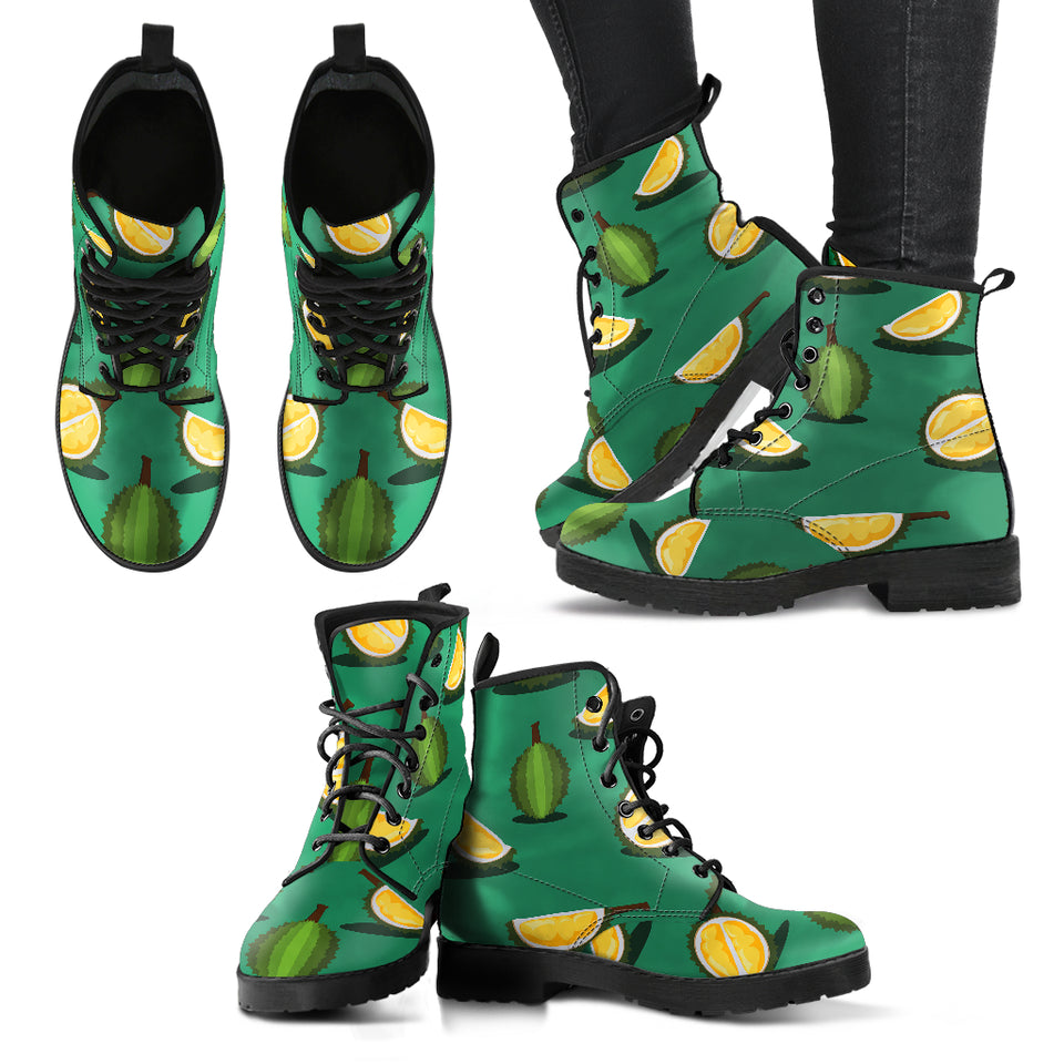 Durian Pattern Green Background Leather Boots