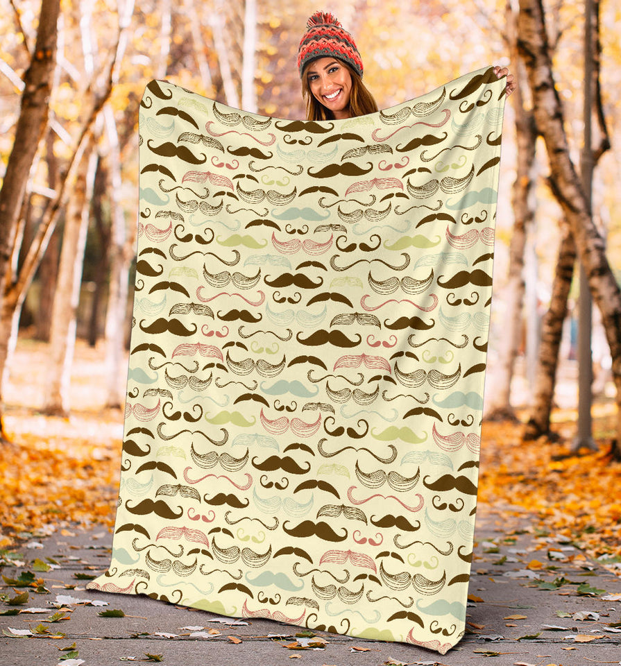Mustache Beard Pattern Print Design 01 Premium Blanket