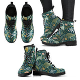 Dinosaurs Tropical Leaves Flower Pattern Leather Boots