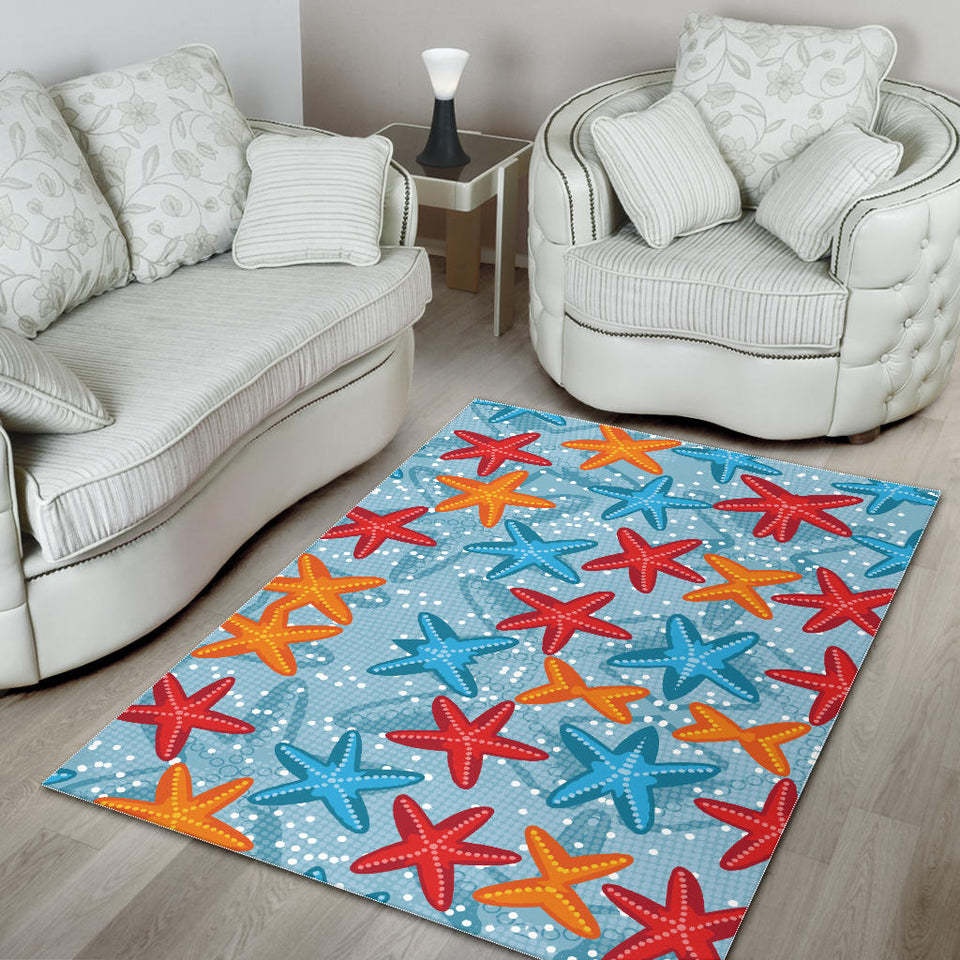 Blue Red Orange Starfish Pattern Area Rug