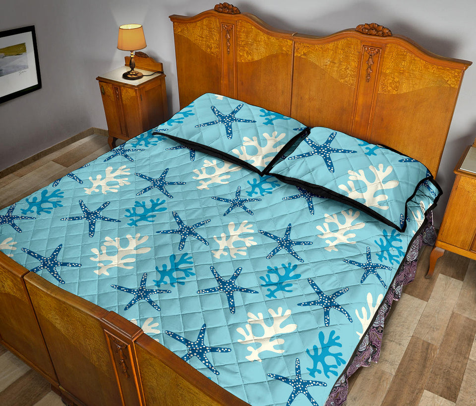 Blue starfish coral reef pattern Quilt Bed Set