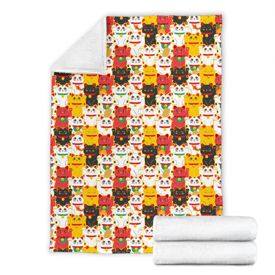 Colorful Maneki Neko Lucky Cat Pattern Premium Blanket